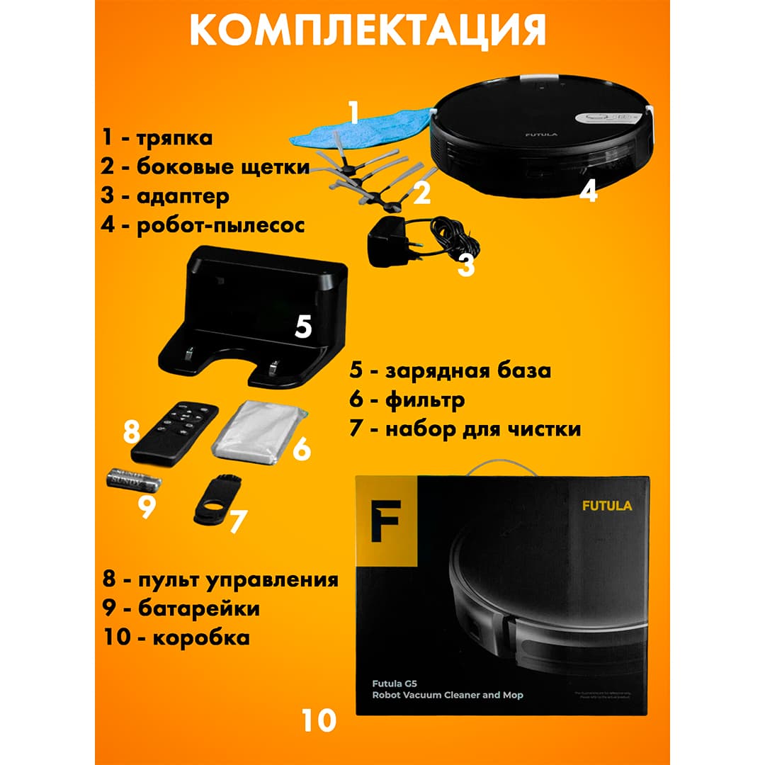 Робот-пылесос Futula Robot Vacuum Cleaner and Mop G5, чёрный